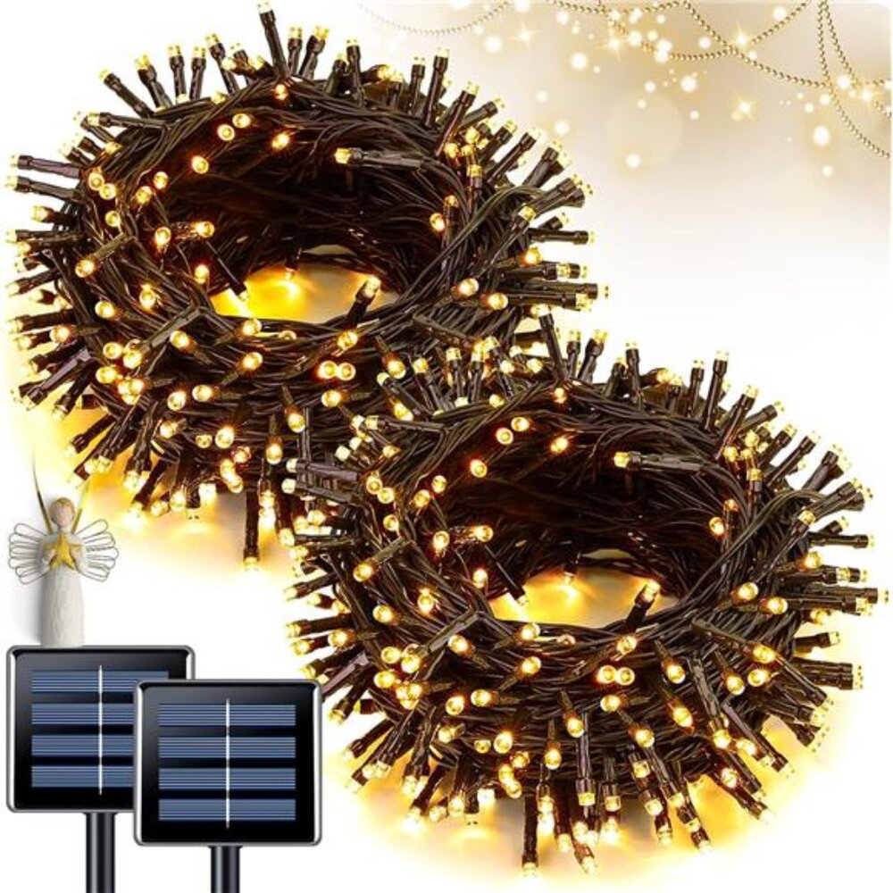 Solar Christmas Lights Outdoor 2 Pack 200 LED Waterproof Twinkle String Lights